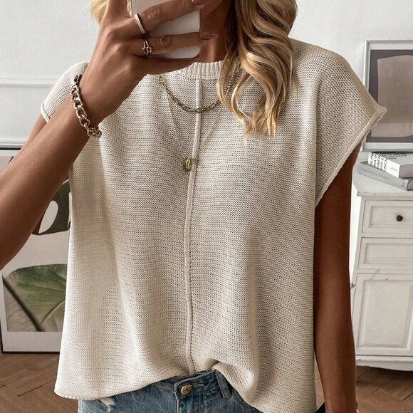 Apricot Casual Womens Solid Batwing Sleeve Sweater Vest - Picture 3 of 6